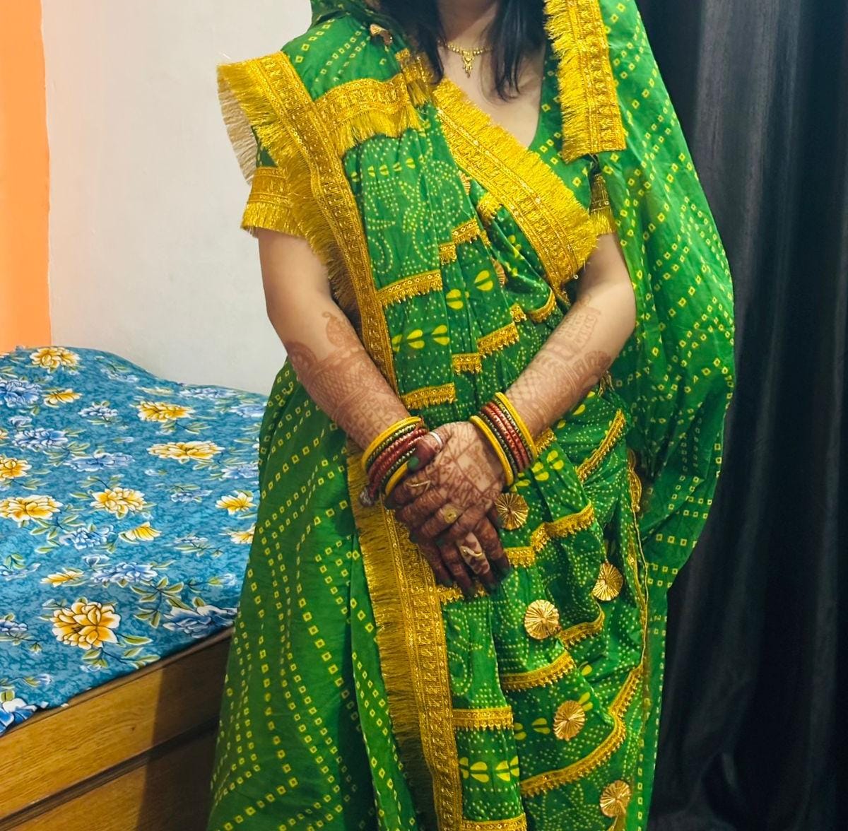 Traditional Green Saree with Yellow Embellishments