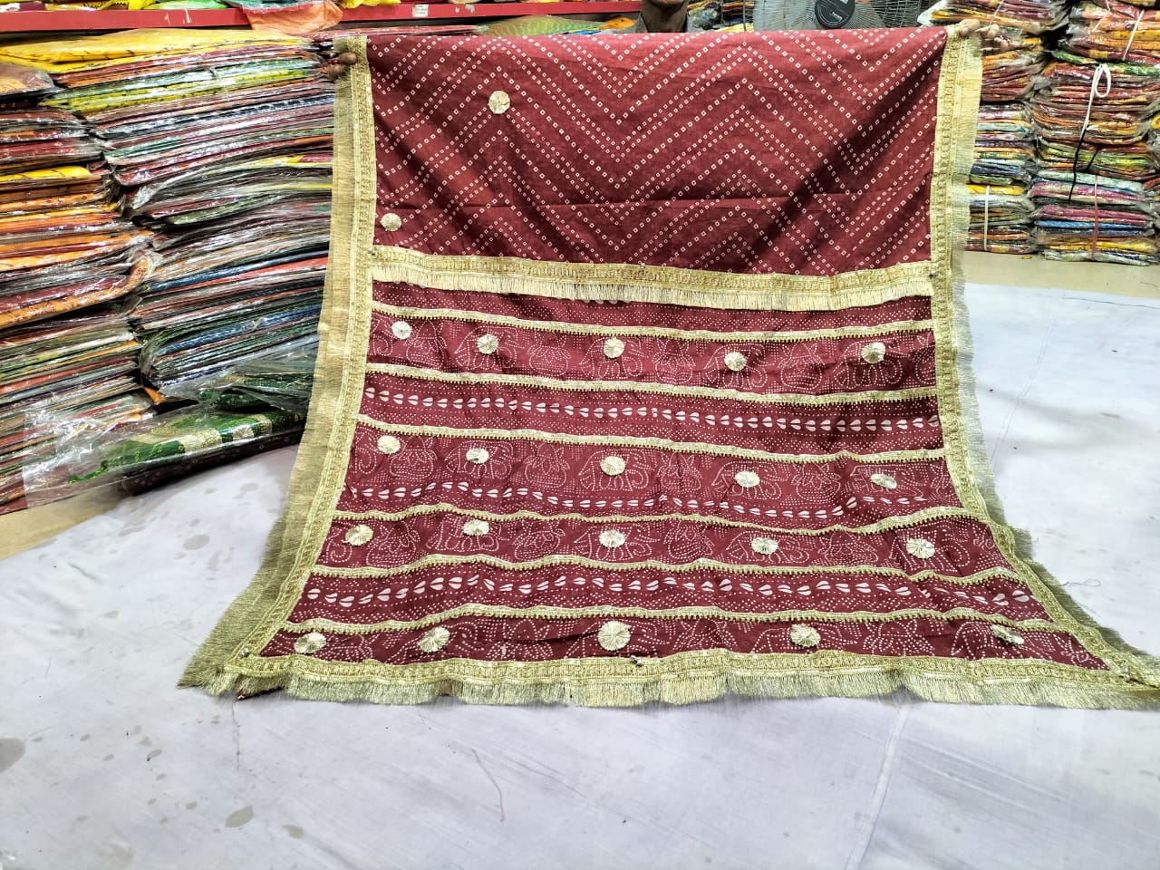 Maroon Lehariya Traditional Saree