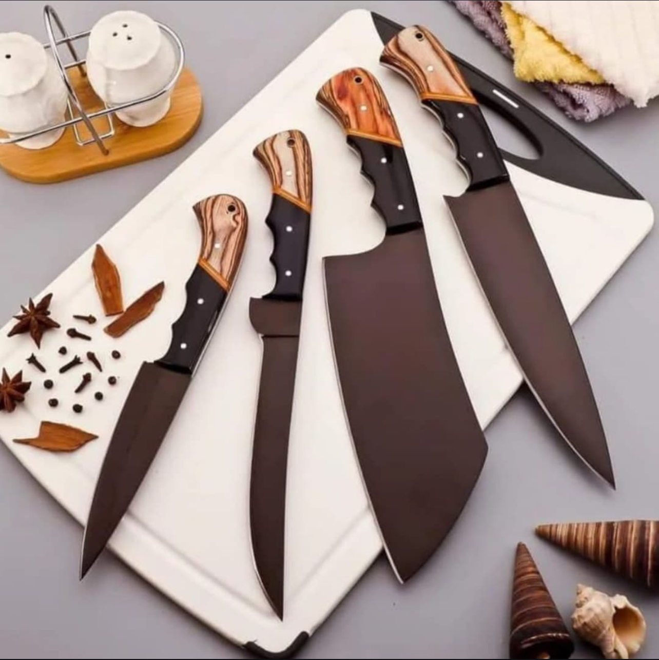 Professional Chef Knife Set OF 5 With Leather Roll kit 