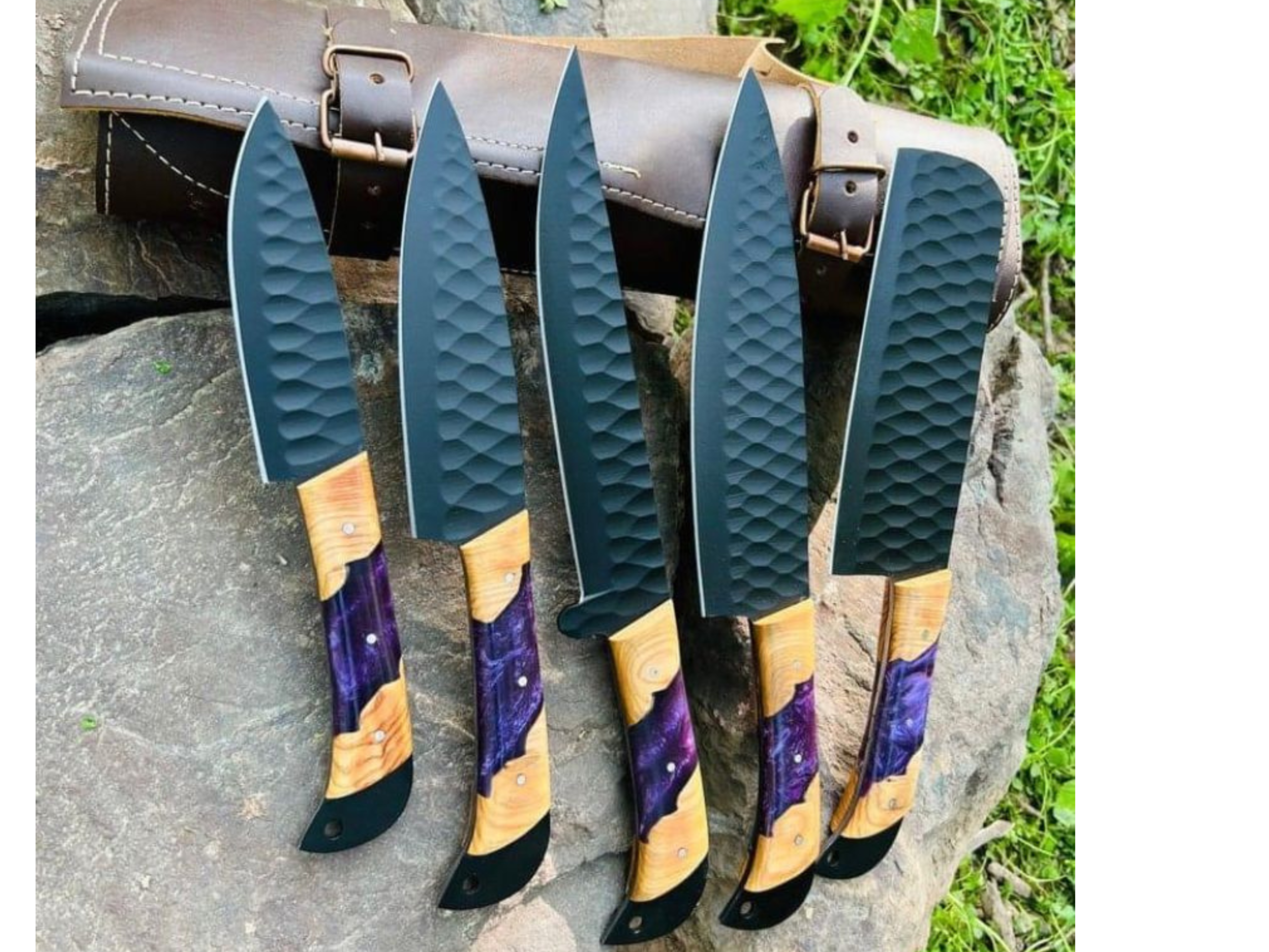 Handcrafted Chef Knife Set,Hand Forged Carbon Steel Chef's Knives Set with leather roll kit Best Gift for him-her
