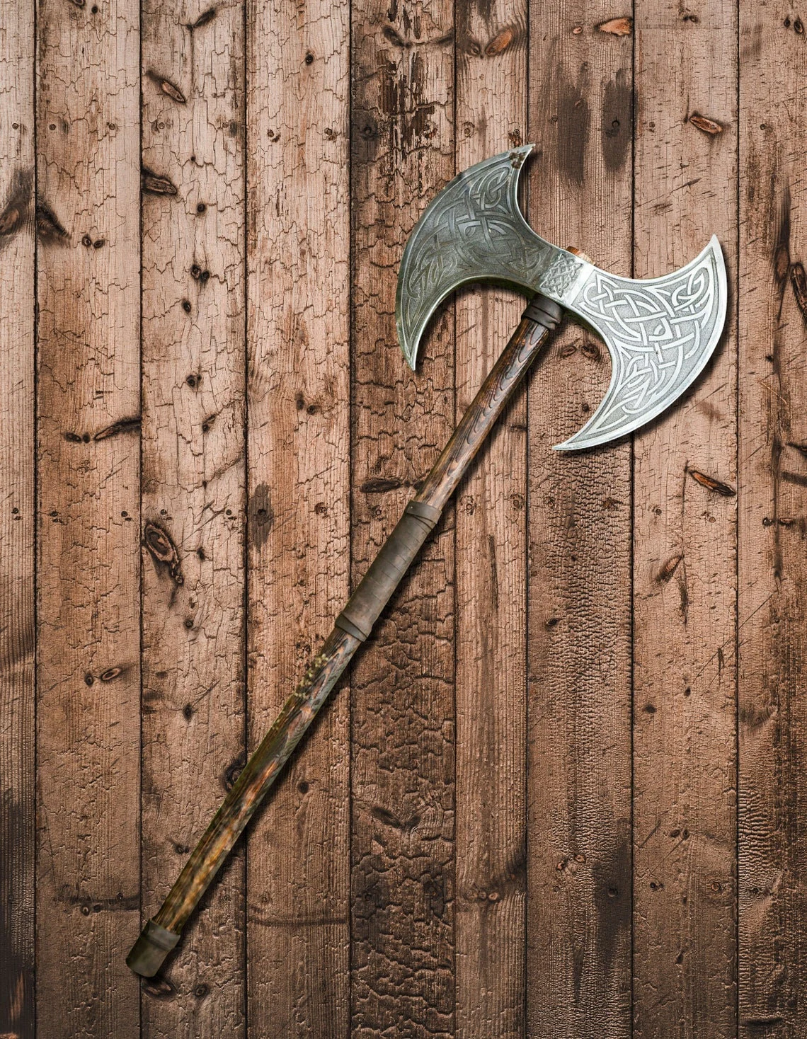 Handmade Double Head Viking Axe, Fathers Day Gift, Hand Forged Axe Viking Gift, Groomsmen Gift, Leather Wrap Handle Anniversary Gift for Him
