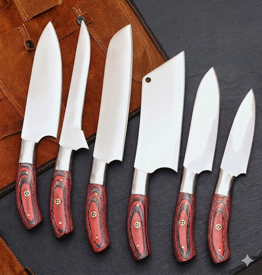 custom Handmade chef knife set of 6 with leather roll kit ,Best gift for him-her Birthday ,anniversary Gift 