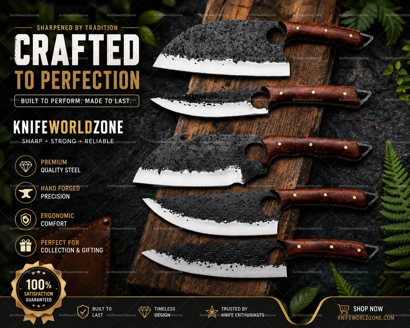 Forged Carbon Steel Japanese Chef Knife Set, Rosewood Handle,5-Piece Culinary Knives Best Gift