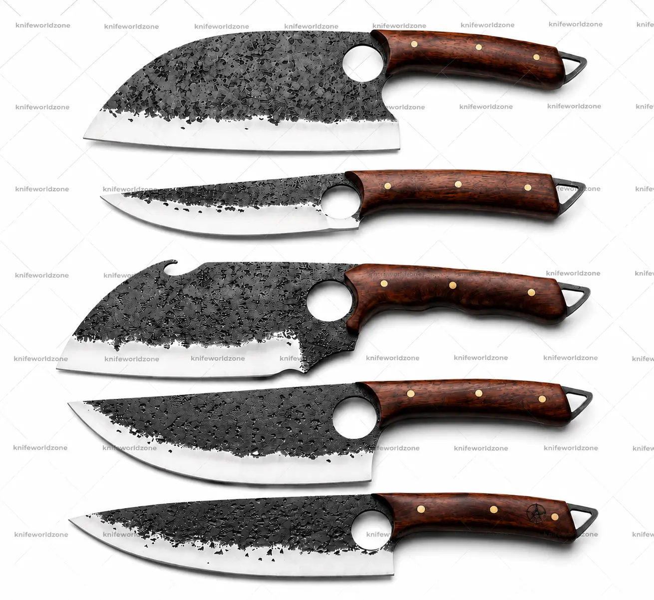 Forged Carbon Steel Japanese Chef Knife Set, Rosewood Handle,5-Piece Culinary Knives Best Gift