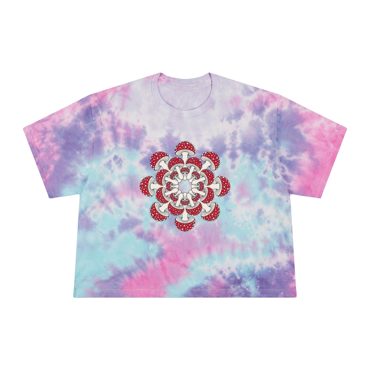 Tie-Dye Psychedelic Amanita Mushroom Mandala Women's Graphic T-Shirt Crop Top