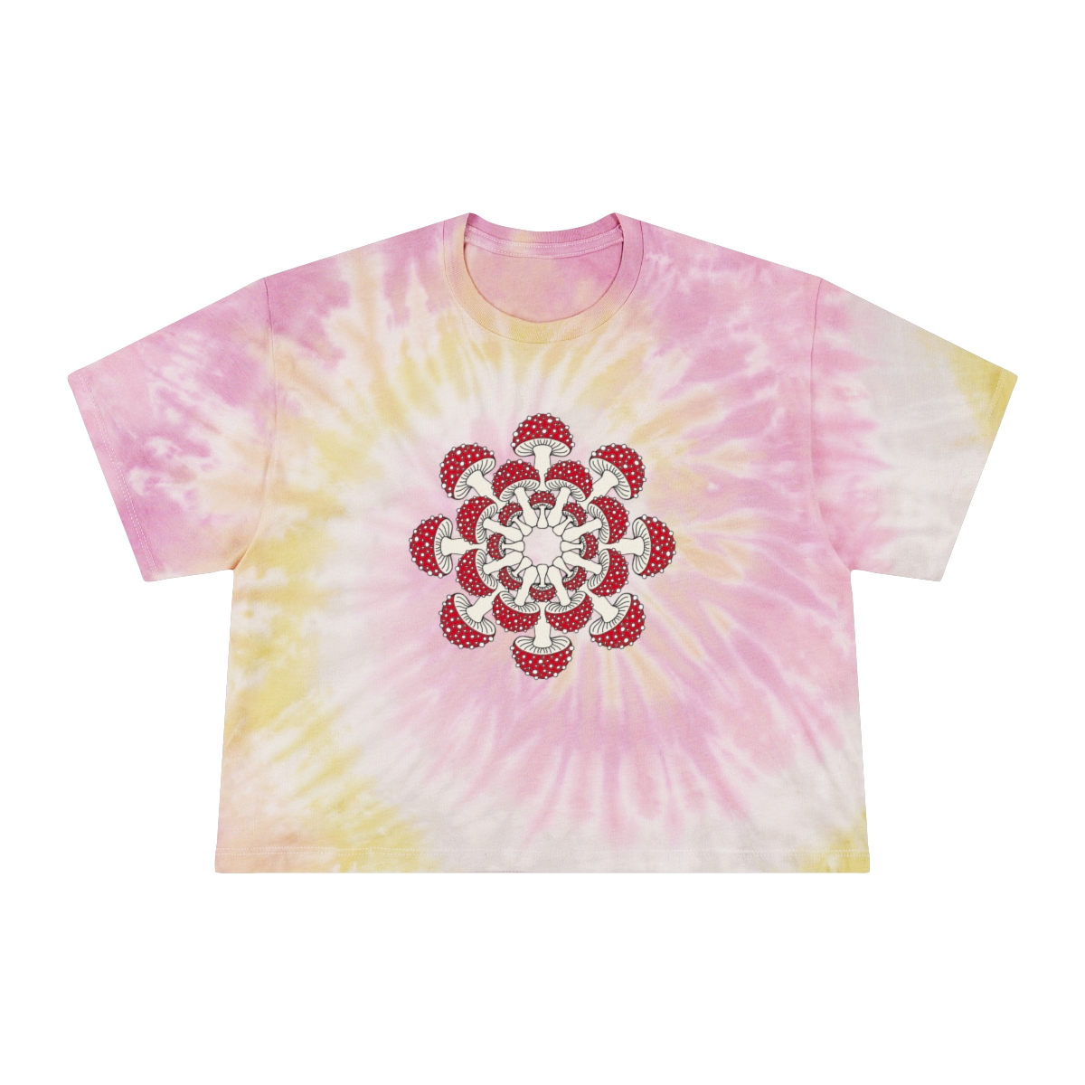 Tie-Dye Psychedelic Amanita Mushroom Mandala Women's Graphic T-Shirt Crop Top