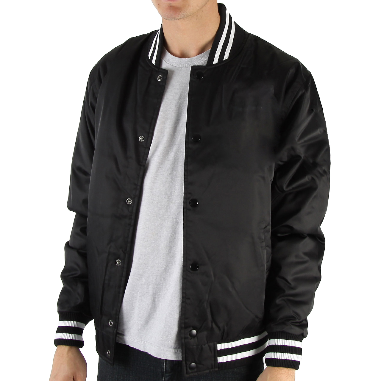 Classic Black Satin Varsity Jacket
