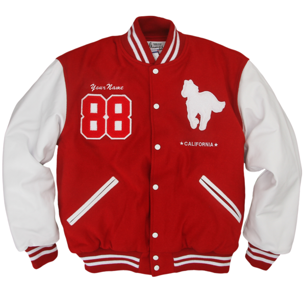 Customizable Collegiate Red And White Varsity Jacket