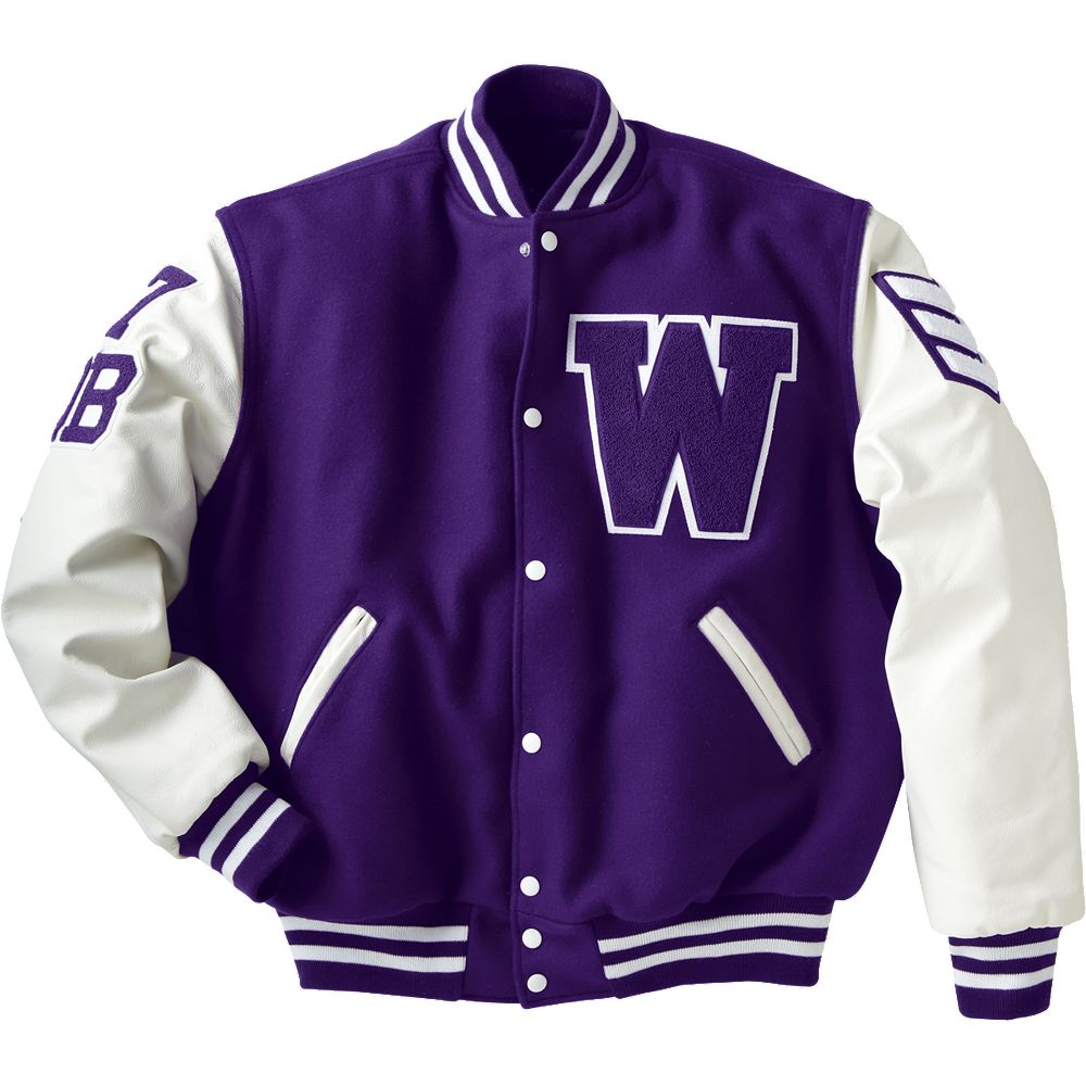  Purple And White Varsity Jacket With Bold 'w' Emblem