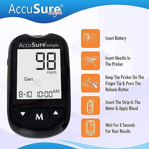 Accusure Simple Blood Glucose Monitor with 25 test strips free