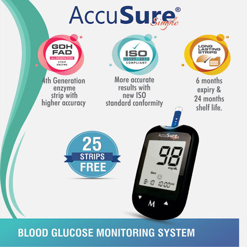 Accusure Simple Blood Glucose Monitor with 25 test strips free