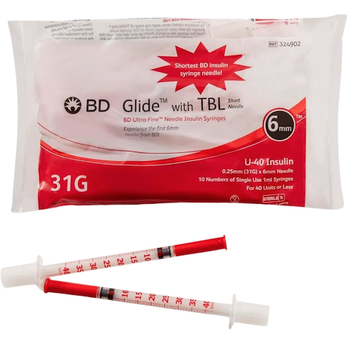 BD Glide with TBL U-40 31G 6mm Insulin Syringe    