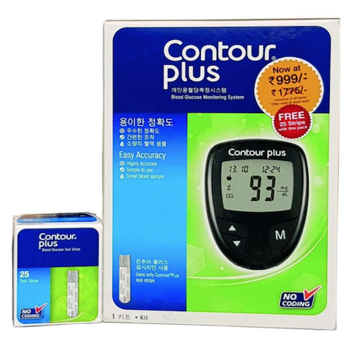 Contour Plus Blood Glucose Monitoring System with 25 Test Strip Free