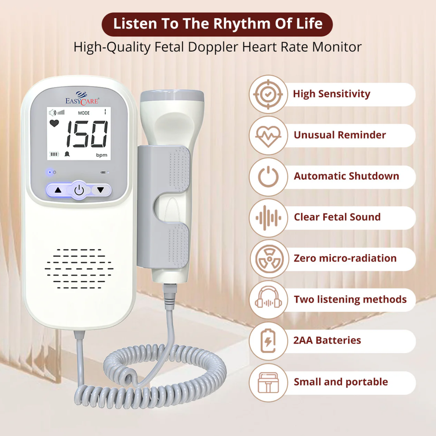 EASYCARE Radiation Free, High Performance Fetal Doppler Machine with High sensitivity Probe