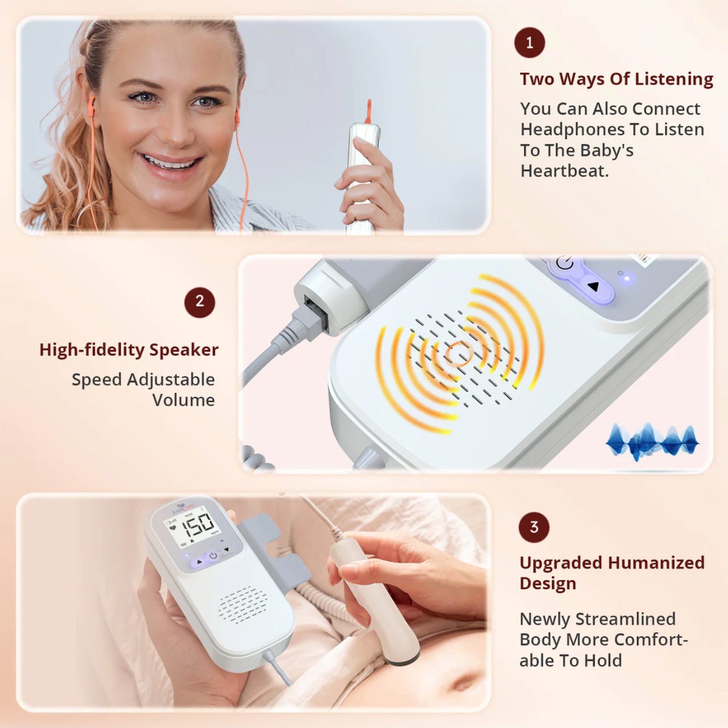 EASYCARE Radiation Free, High Performance Fetal Doppler Machine with High sensitivity Probe