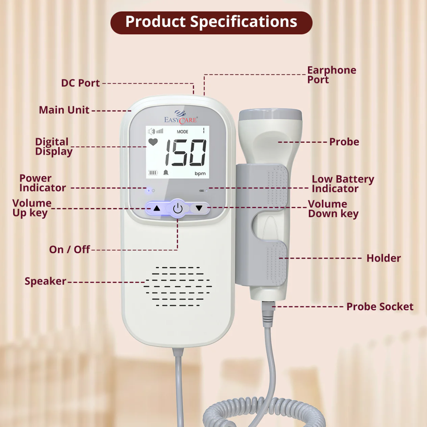 EASYCARE Radiation Free, High Performance Fetal Doppler Machine with High sensitivity Probe