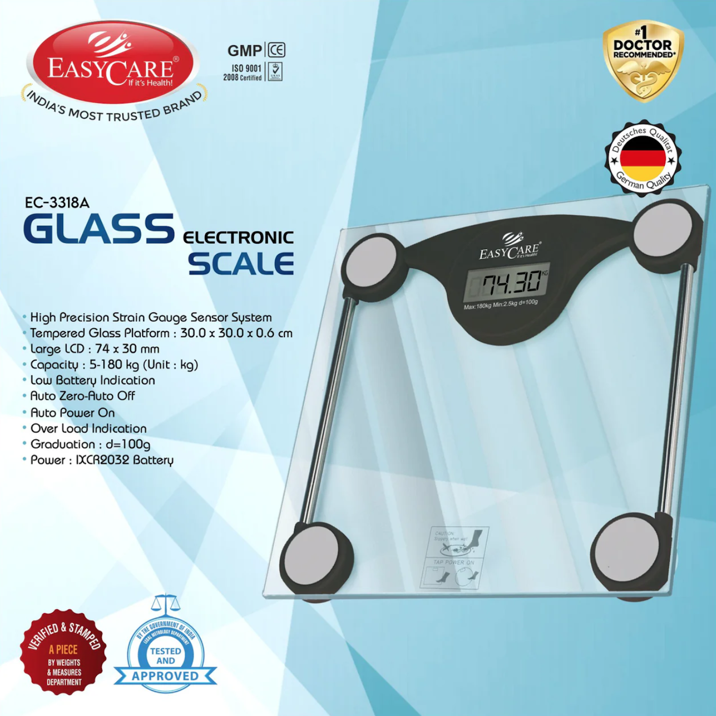 EASYCARE Digital Glass Bathroom Weighing Scale    