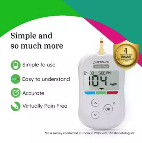 OneTouch Verio Flex Glucometer with 25's Test Strips Free