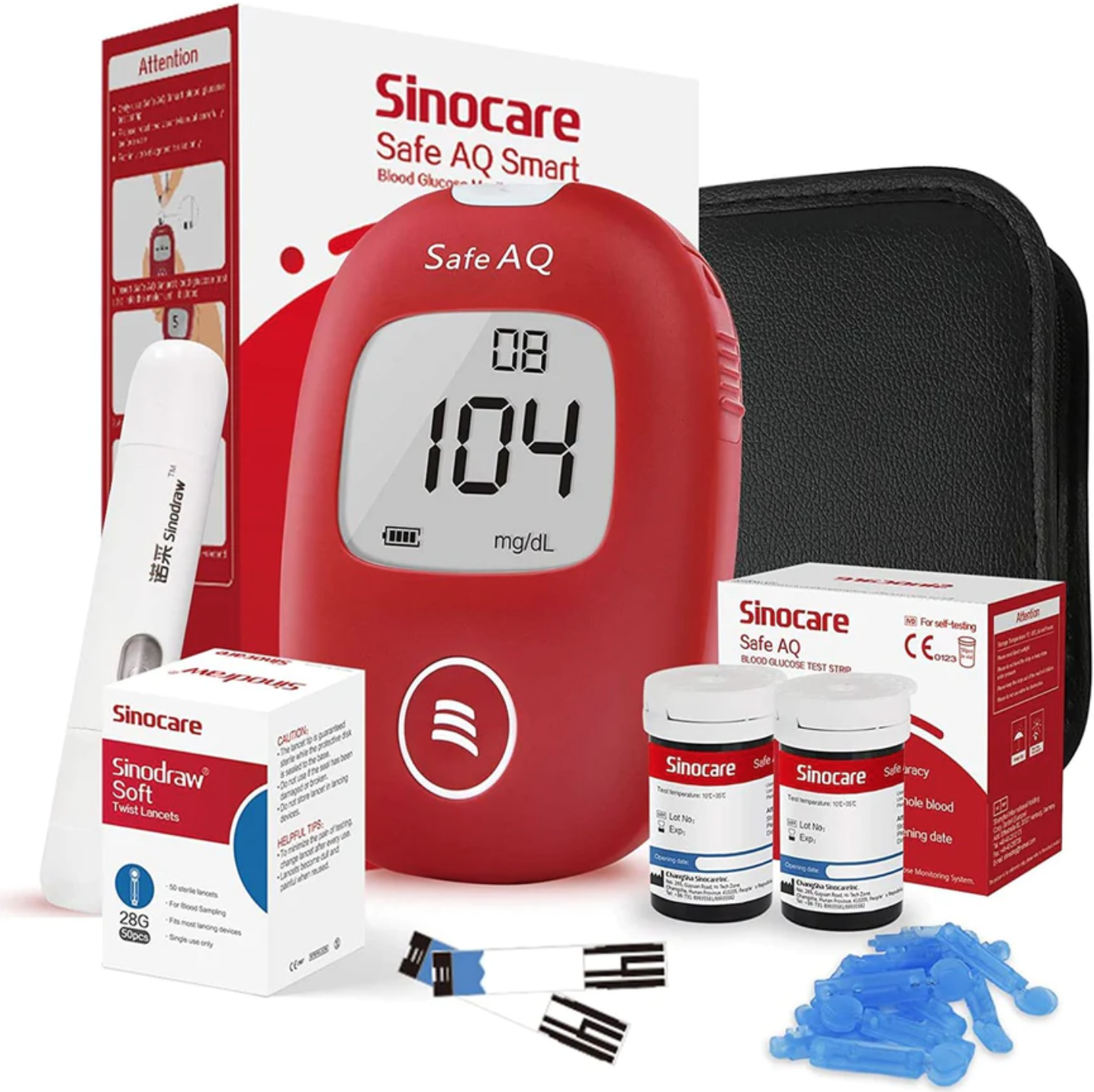 Sinocare Safe AQ Smart Blood Glucose Monitor Kit with 50's Test Strips