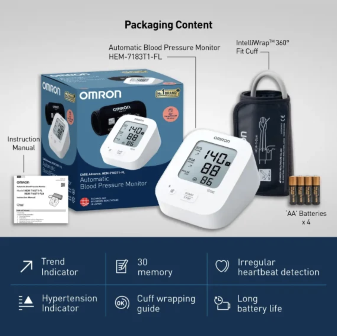 OMRON HEM-7183T1 BP Monitor with IntelliWrap Cuff (360° Accuracy) & Bluetooth