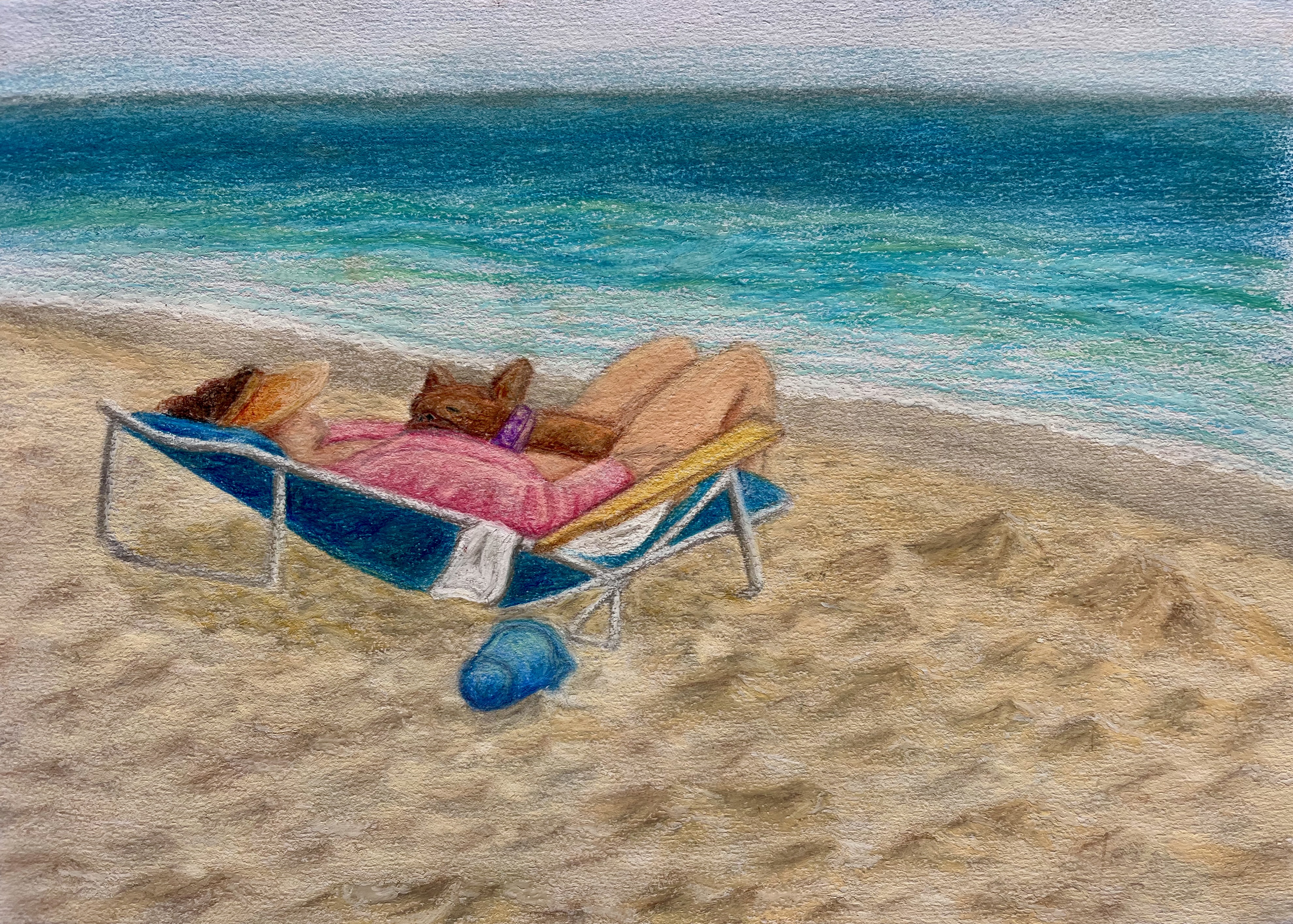 Sun Tanning Woman with a Dog