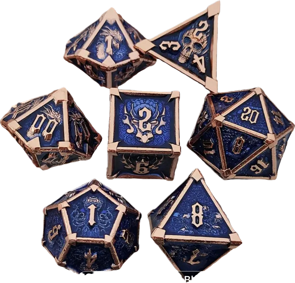Blue Metal Polyhedral Dice Set