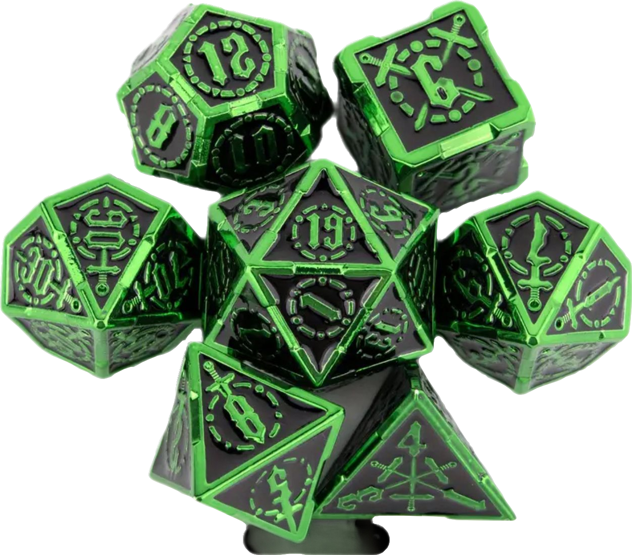 Green Black Metal Polyhedral Dice Set