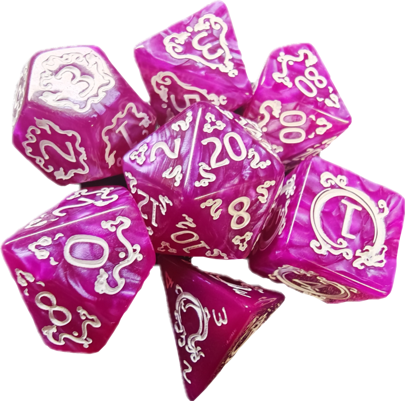 Pink Swirl Polyhedral Dice Set