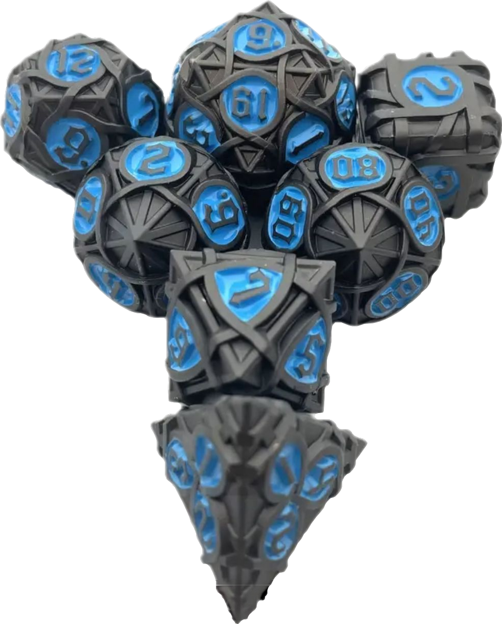 Black and Blue Polyhedral Metal Dice Set