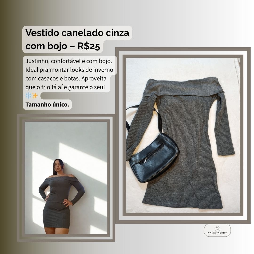 Vestido canelado cinza com bojo