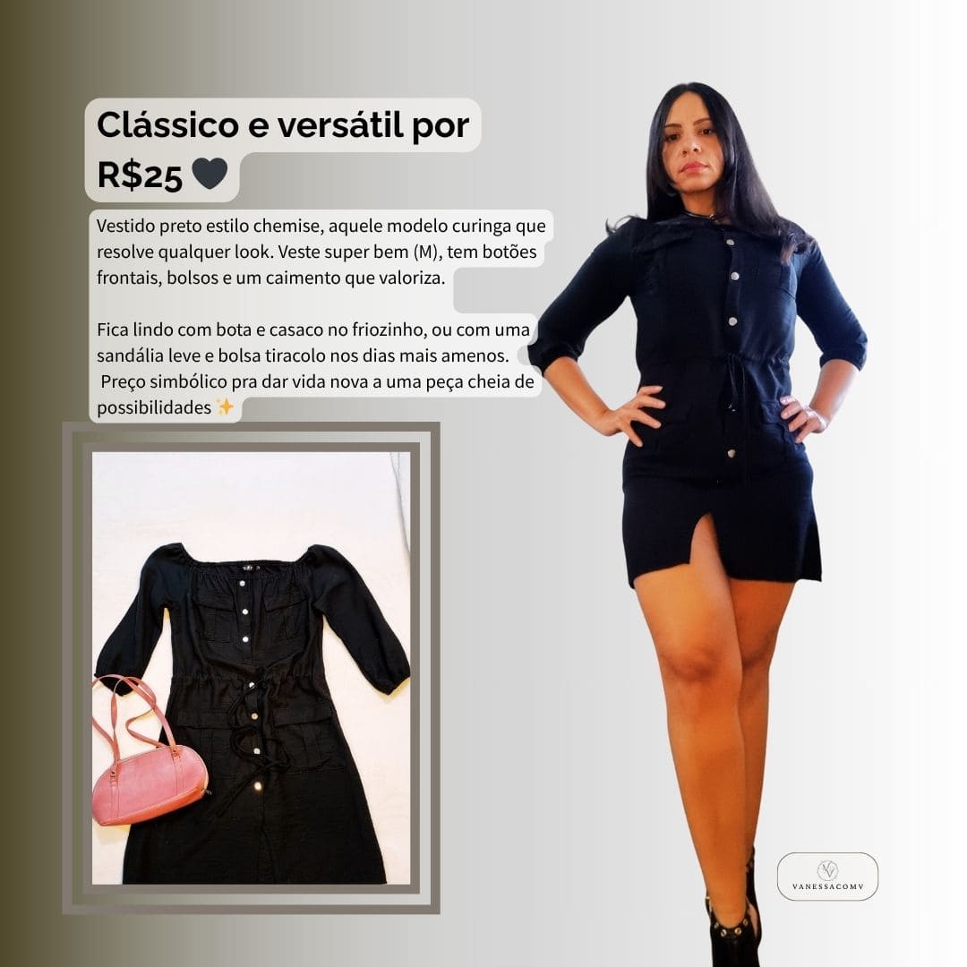 Vestido preto estilo chemise