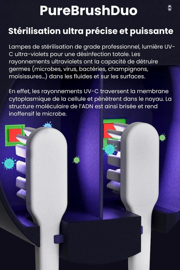 PureBrush Duo, désinfectant UV pour 2 brosses à dents
