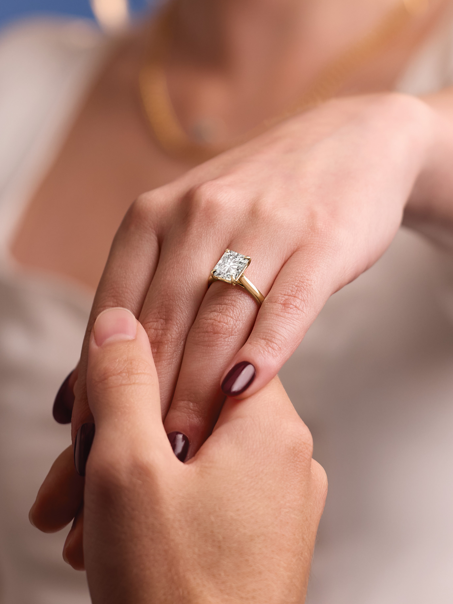 Emerald Cut Diamond Gold Ring Set