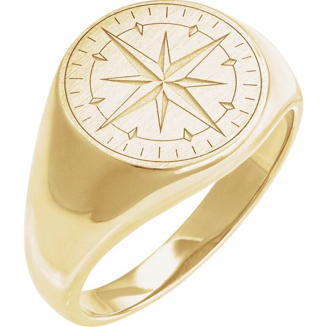 Gold Compass Signet Ring