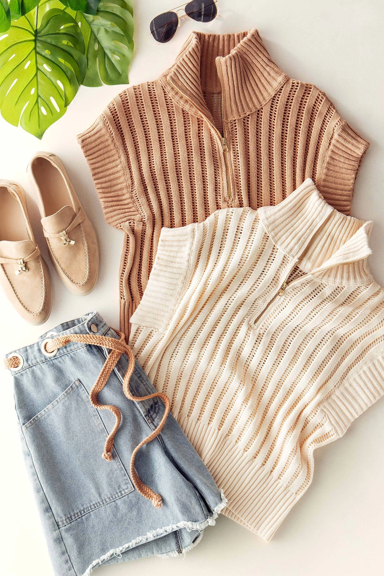 Ribbed Knit Half-Zip Mock Neck Sweater Vest