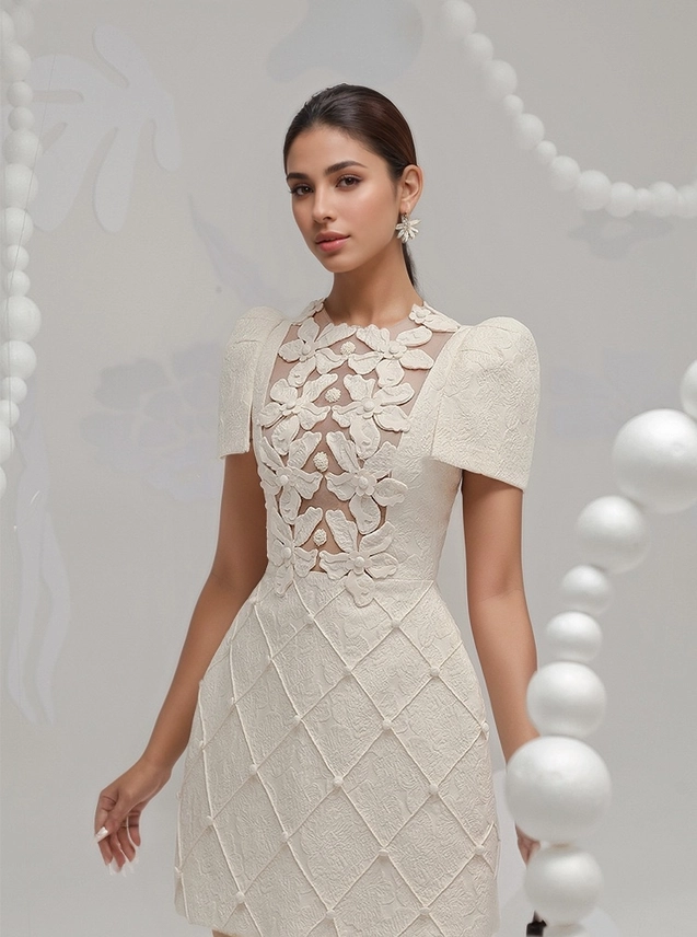 DR952Y 2026 3D Floral Mini Dress Elegant Occasion Design