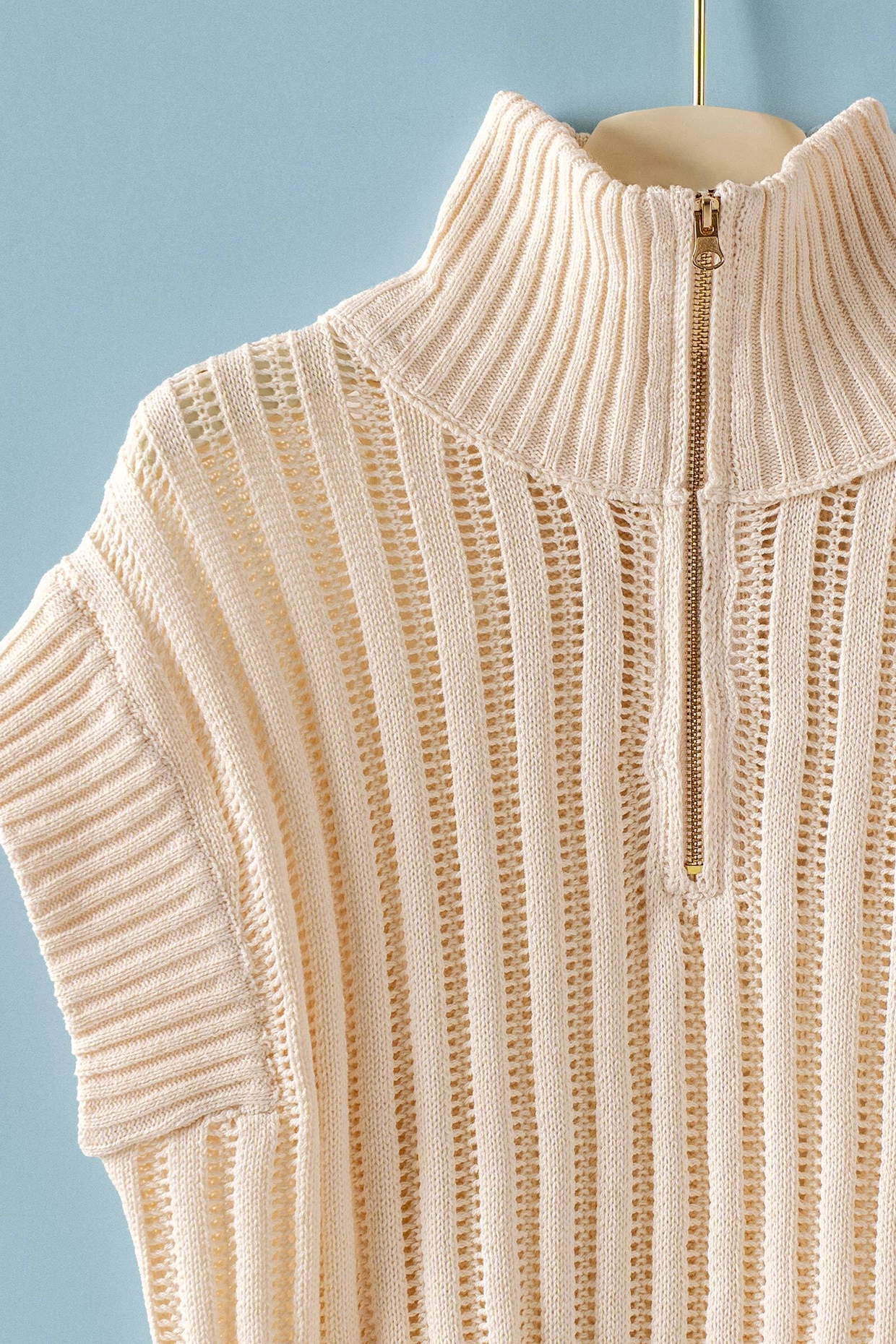 Ribbed Knit Half-Zip Mock Neck Sweater Vest
