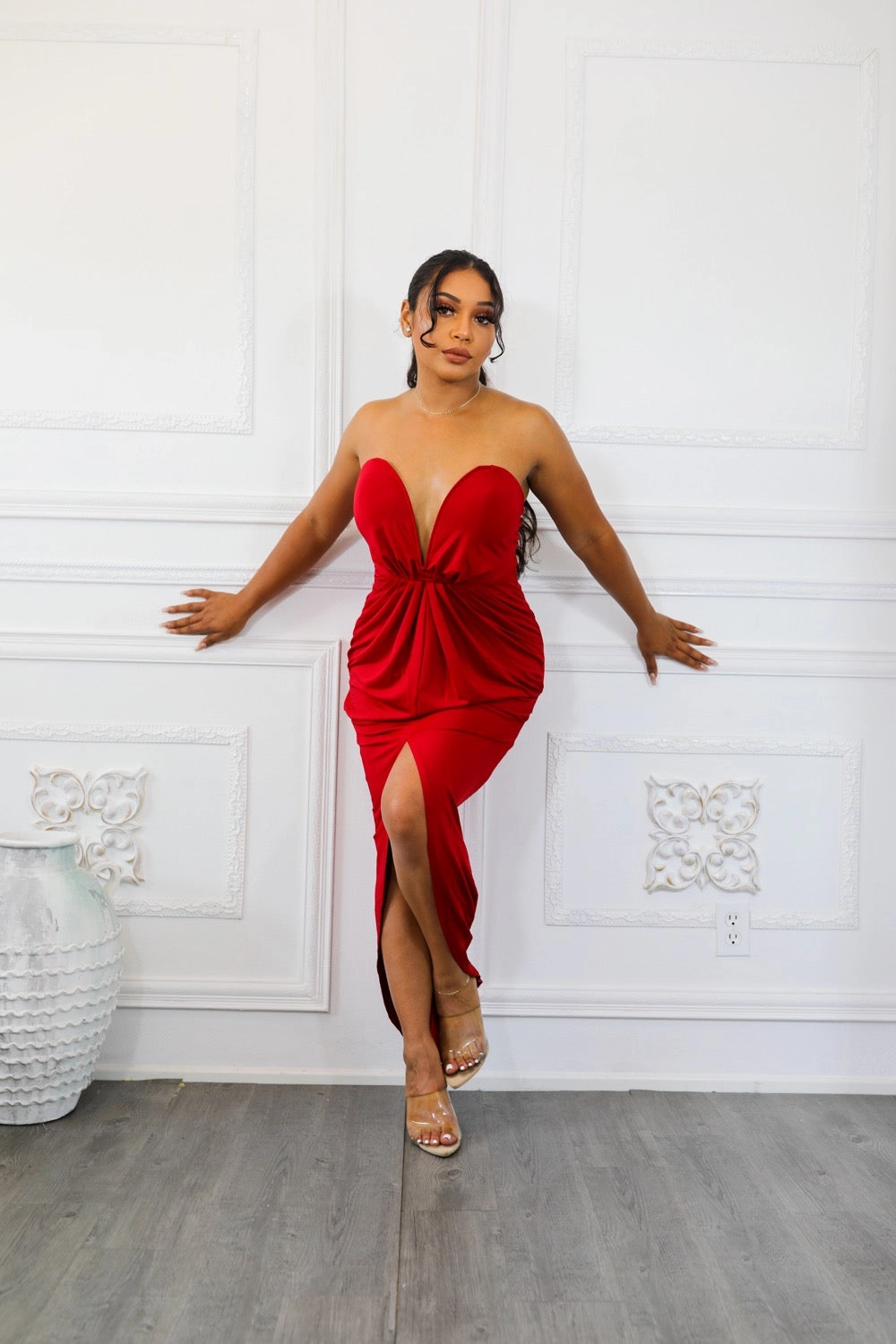 Sleeveless Draped Dress with Tube Top