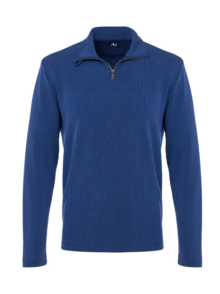 Indigo Ribbed Stripe Quarter Zip