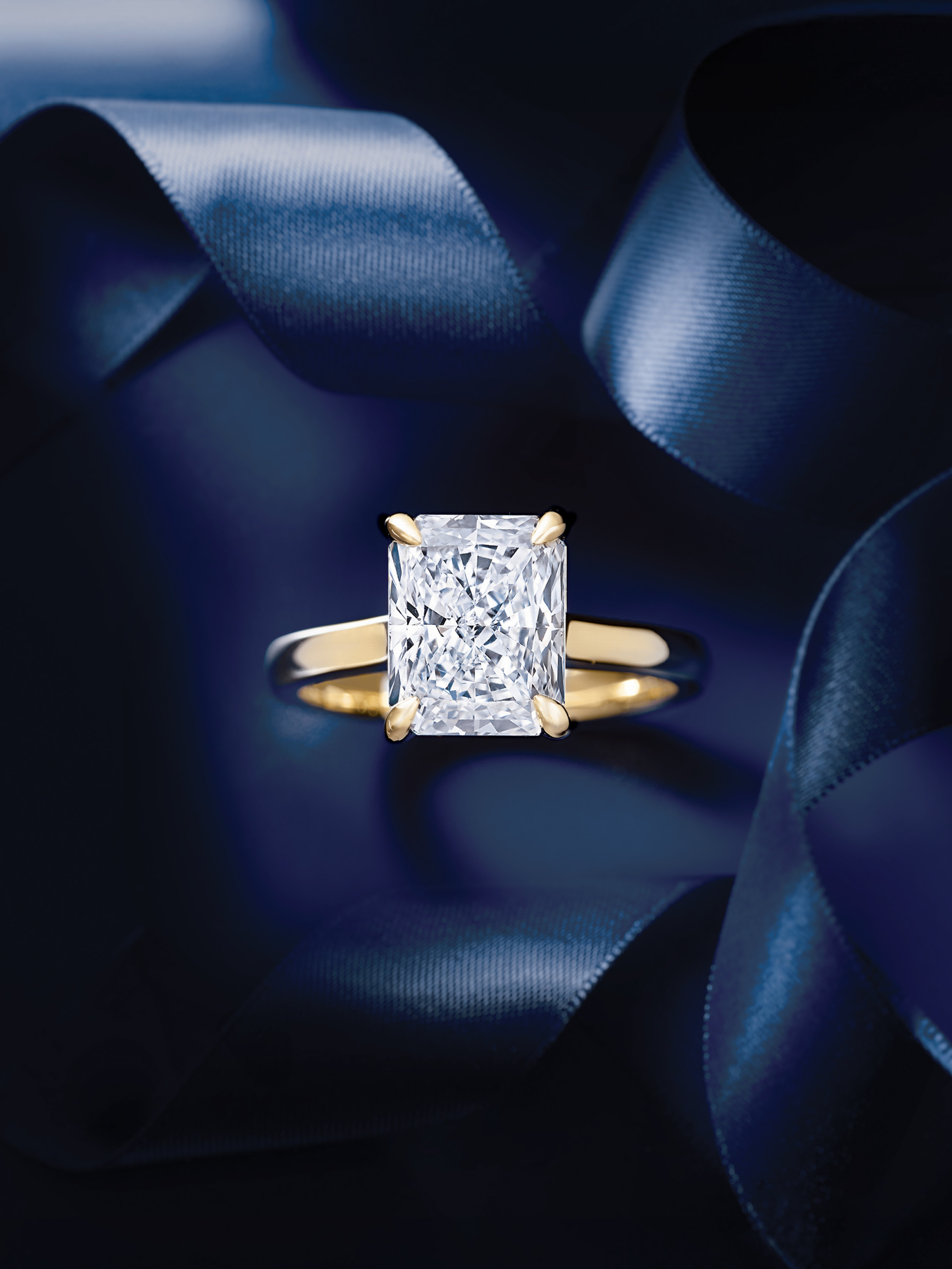 Emerald Cut Diamond Gold Ring Set