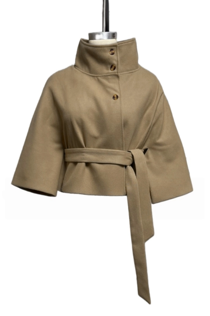 Elegance Funnel Neck Belt Cape Jacket