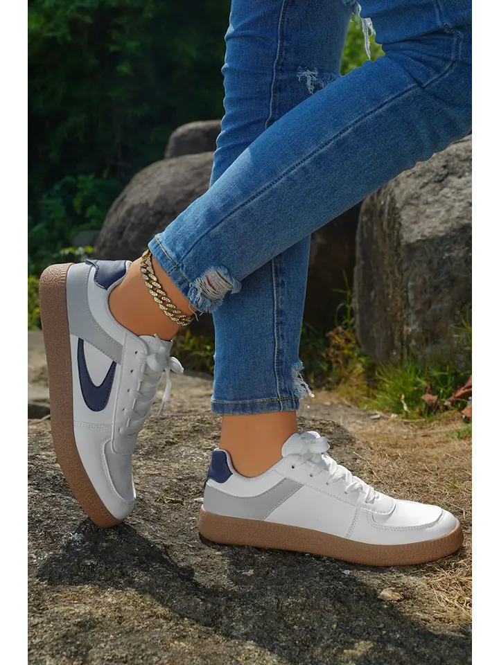 Casual White & Navy Sneakers