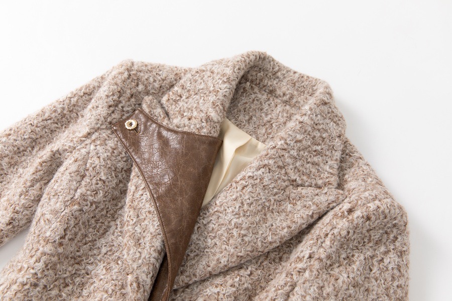 CT82L Women's Long Winter Coat with Wool & Pu Leather