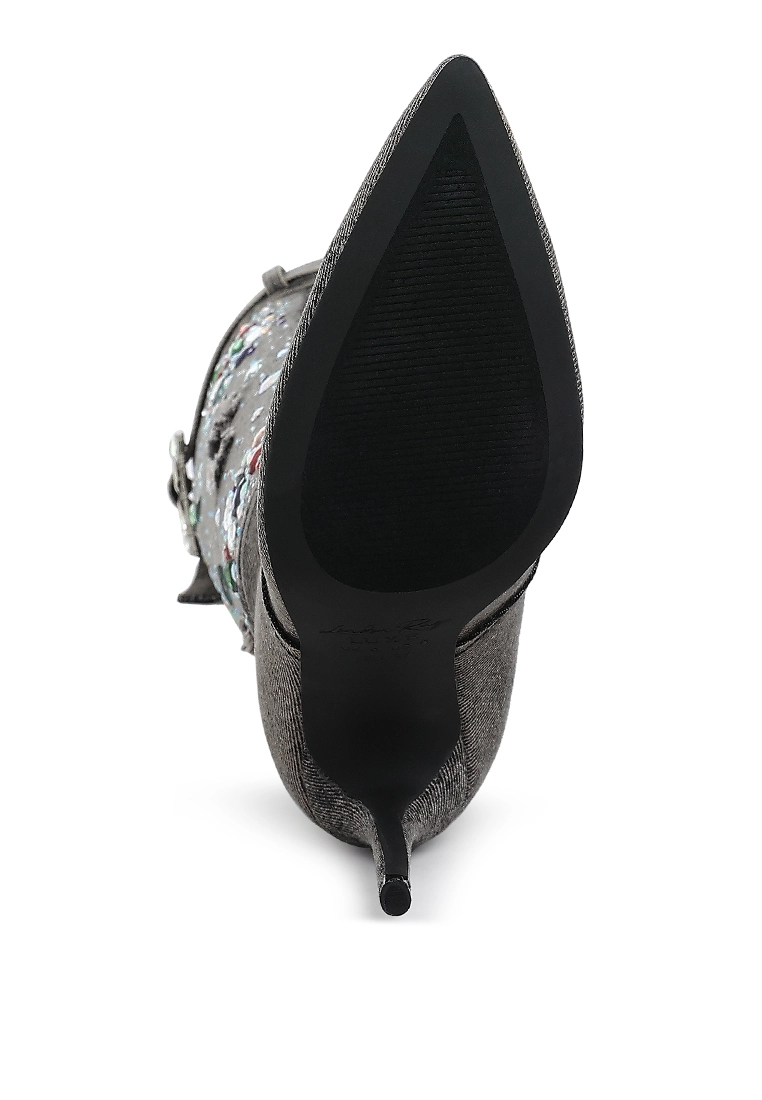 Embellished Denim High-Heel Boot