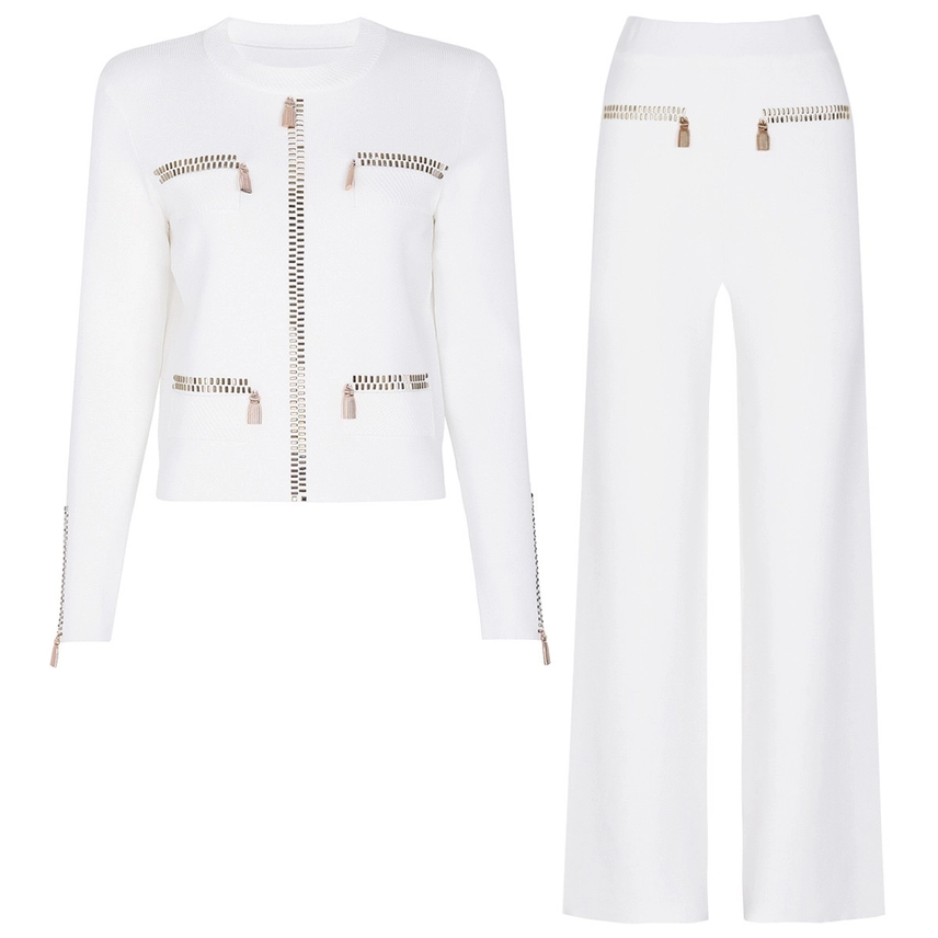 102Y Sparkling Rhinestone Knit Jacket and Relaxed Pants Set