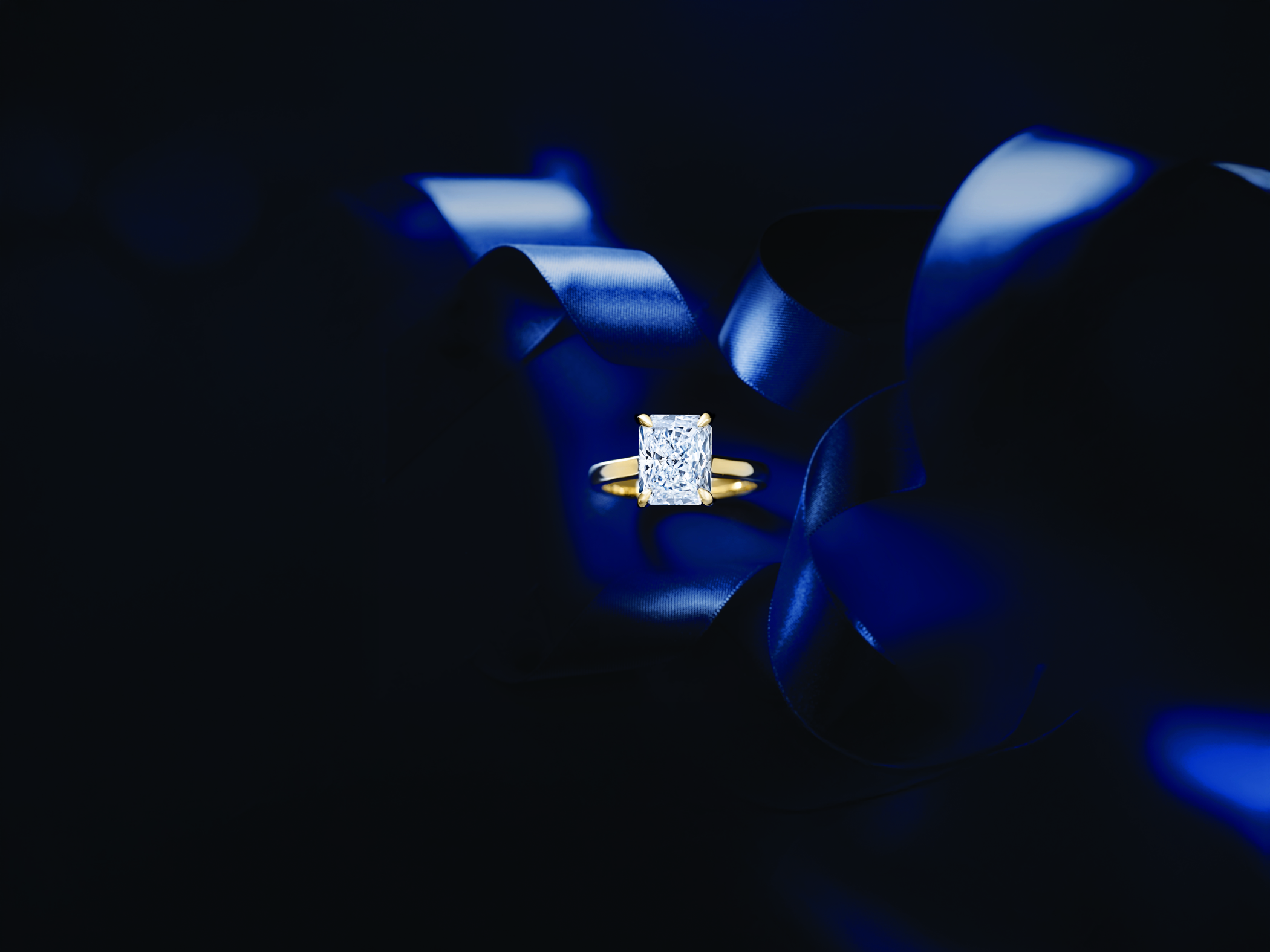 Emerald Cut Diamond Gold Ring Set