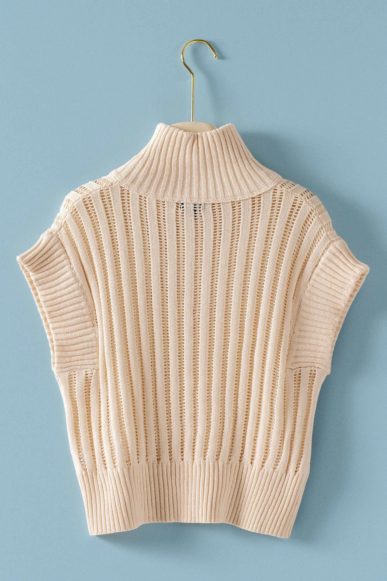 Ribbed Knit Half-Zip Mock Neck Sweater Vest