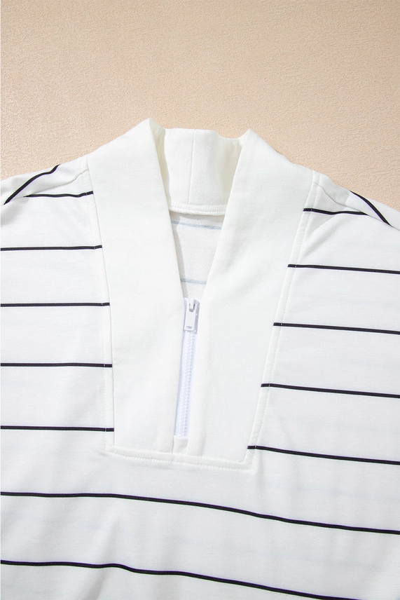 Stripe Zipped V-Neck Long Sleeve Top