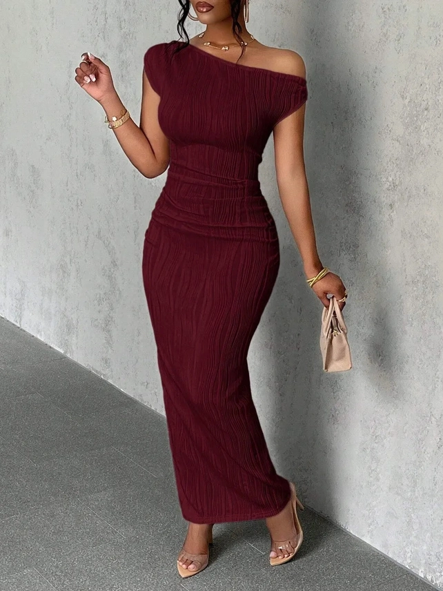 Textured Single Shoulder Maxi Dress