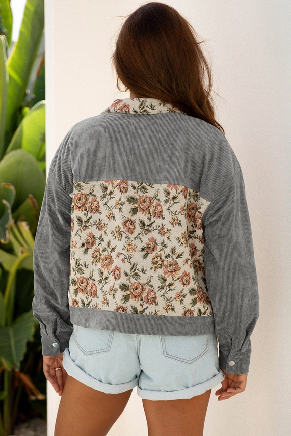 Floral Patchwork Ribbed Corduroy Shirt Jacket